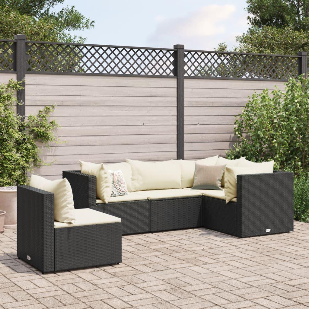 Thumbnail - VidaXL, Gartenlounge, Gartenmöbel Lounge Set Sitzgruppe Sofa Garnitur 5tlg. Schwarz Poly Rattan