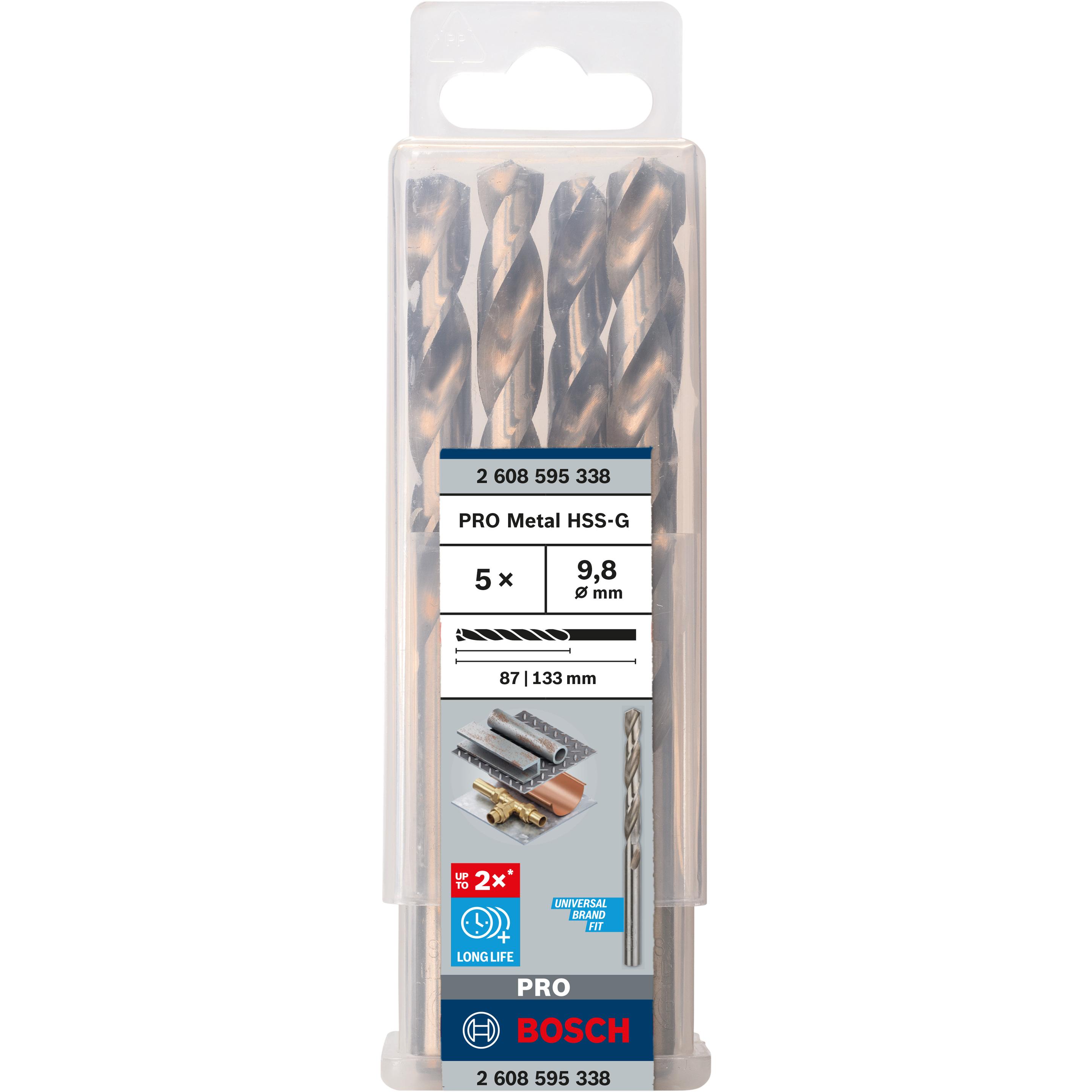 Thumbnail - Bosch Professional Zubehör, Bohrereinsatz, PRO Metal HSS-G Spiralbohrer, 9,8 x 87 x 133 mm (9.8 mm)