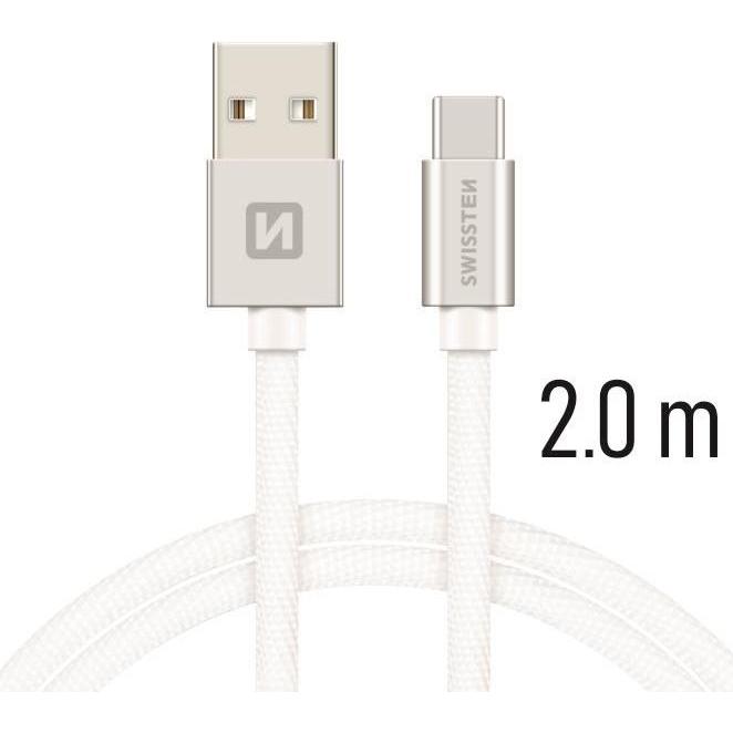 Swissten Textile Universal Quick Charge 3.1 USB-C Data and Charging Cable 2m (2 m, USB 3.2 Gen 1), USB Kabel
