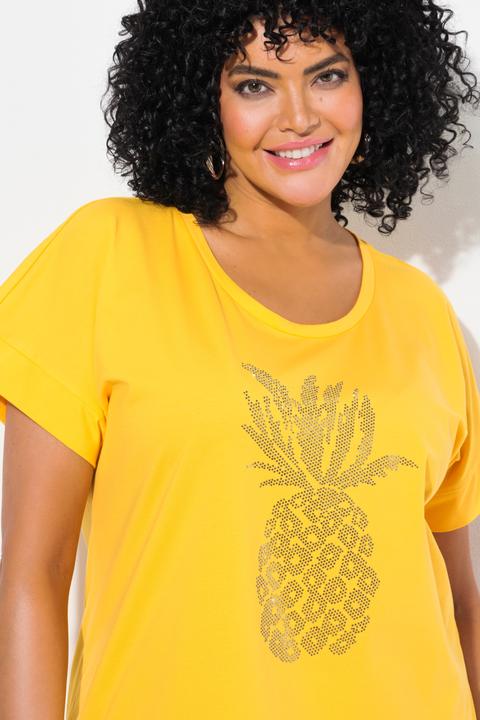 Immagine prodotto Ulla Popken T-shirt dal taglio oversize con ananas brillante, scollo a girocollo e mezze maniche (62)