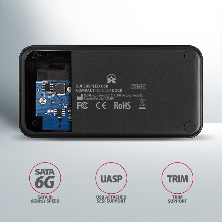 Produktbild Axagon ADSA-SN Speicherlaufwerk-Docking-Station USB 3.2 Gen 1 (3.1 Gen 1) Type-A Schwarz (3.5")