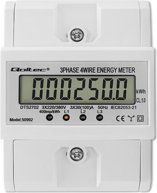 Productafbeelding Qoltec Driefasige elektronische meter DIN rail 400V 100