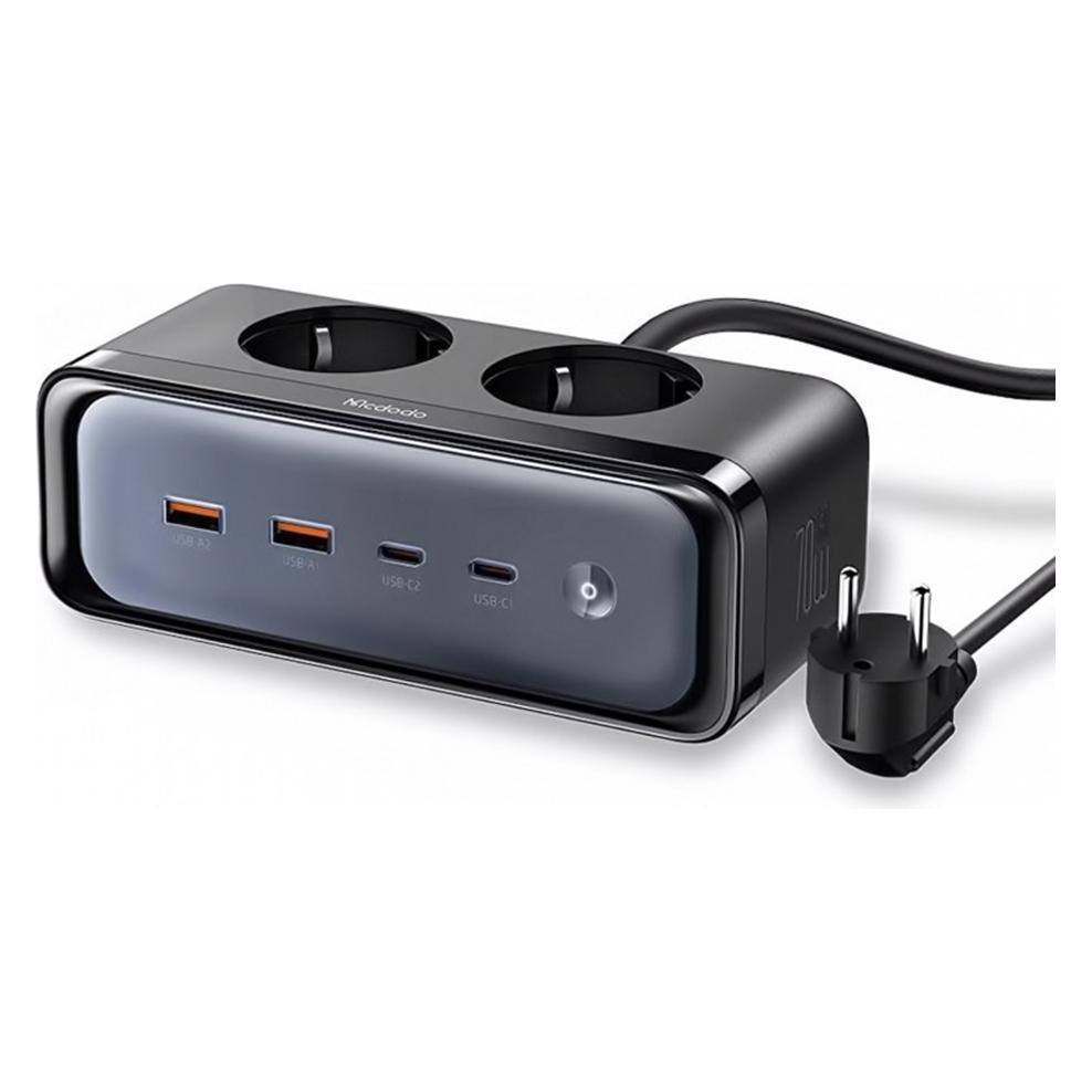 Mcdodo, Stekkerdoos, Power Strip Met 2 Stopcontacten 6in1, 2x Usb-C, 2x Usb-A Ch-4610, Eu (zwart) (2x, Usb-A, Usb-C, 1.50 m)