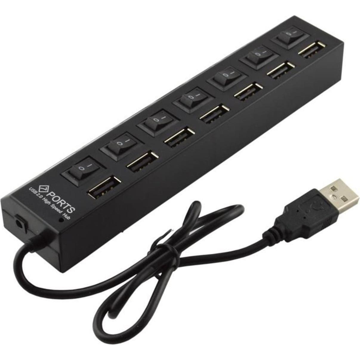 CoreParts MSPP74014 Schnittstellen-Hub USB 2.0 (USB-A, 7 Ports), Dockingstation + USB Hub, Schwarz