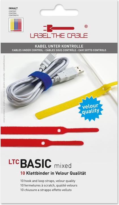 Actual product image Label-the-cable LTC BASIC 10 Power hook and loop binder rt, gb, bl (Velcro cable ties, 170 mm, 10 pcs.)