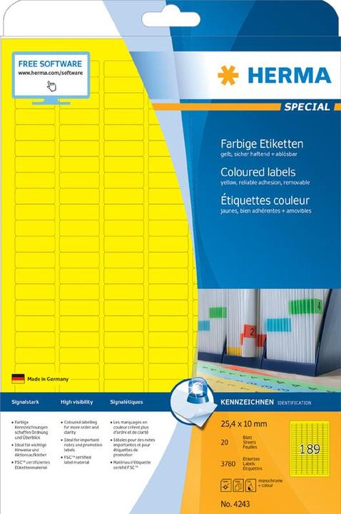 Produktbild HERMA Farbige Etiketten A4 ablösbar