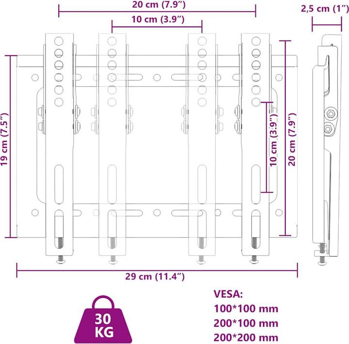 Actual product image vidaXL TV wall mount 26-63 inch screen Max VESA 400x400 mm 30kg (Wall, 63", 40 kg)