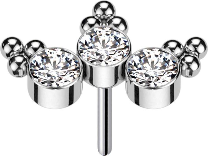 Actual product image Star Piercing Threadless silver triangle baubles three crystals silver (without brass, Titanium)