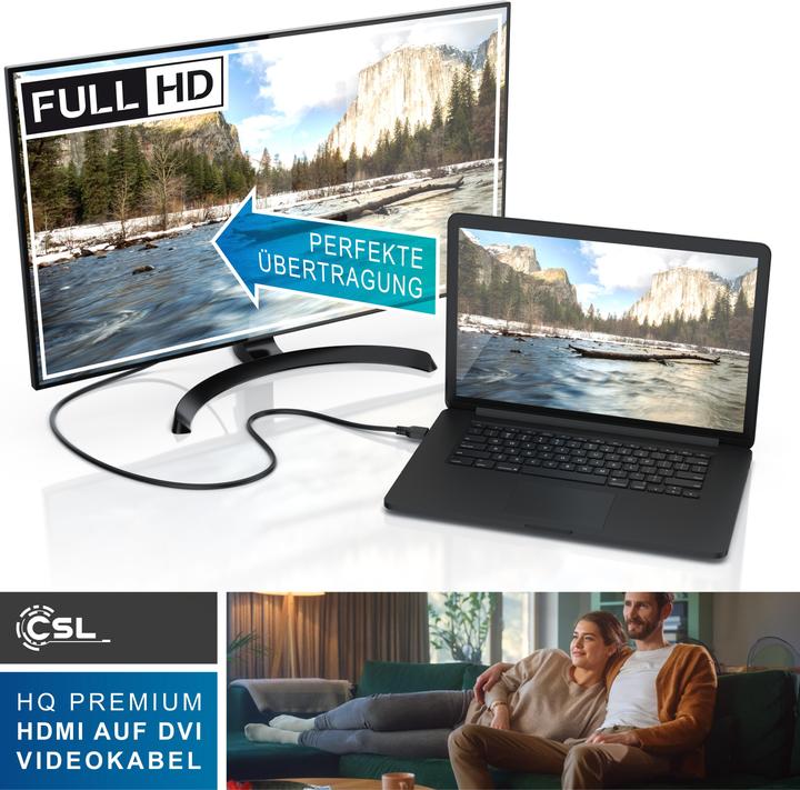 Produktbild CSL DVI zu HDMI Kabel - Dual Link 24 1 - HDTV Auflösungen bis 2560x1600 - OFC Kupferleiter (5 m, HDMI, DVI)