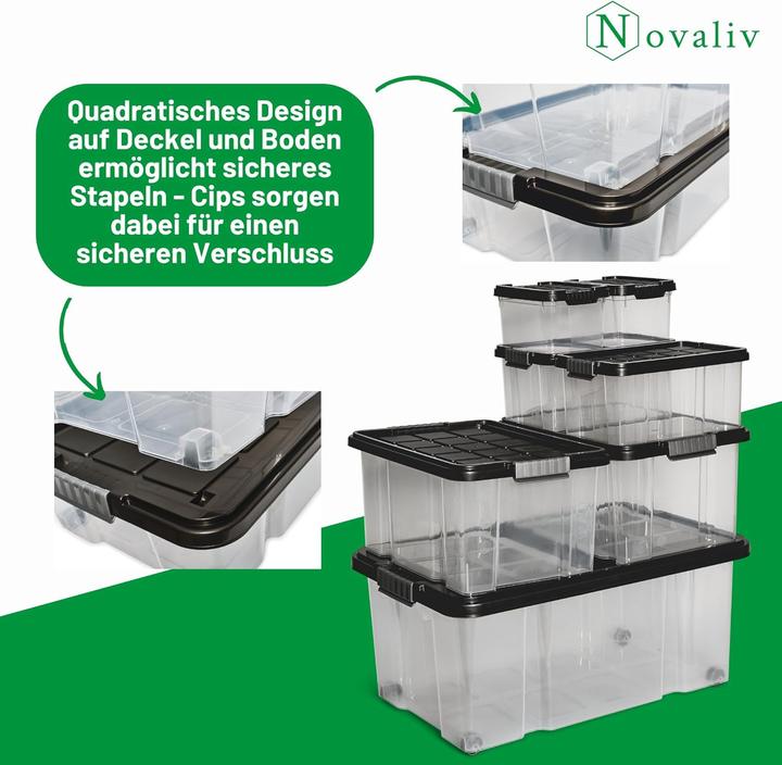 Actual product image Novaliv 3x Aufbewahrungsboxen mit Deckel Gross 55L Anthrazit Nestbar stapelbar mit Clipverschluss Rol (55 l)