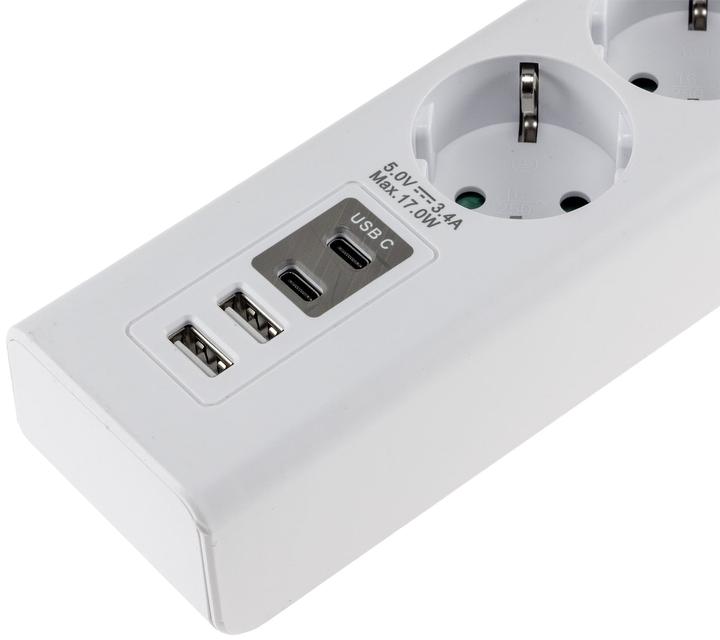 Actual product image Chilitec Multiple socket outlet, 5-way, USB-A+C, 1.5 m supply cable, white (5x)