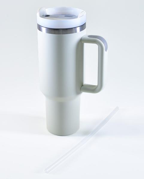 Produktbild Kögler Thermo Kaffee Henkel Becher aus Edelstahl, mit Strohhalm, eierschalenweiss, 1200ml (1200 ml, 1 x)
