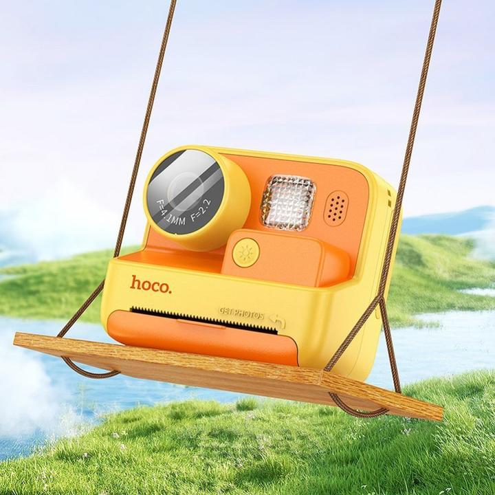 Actual product image Hoco Headphone with microphone digital kids camera with printer DV200 yellow