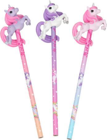 Produktbild Magni Depesche 5991 Ylvi - Bleistift mit 3D Topper, Stift (HB) mit Einhorn-Figur am Stiftende, 4-fach sort