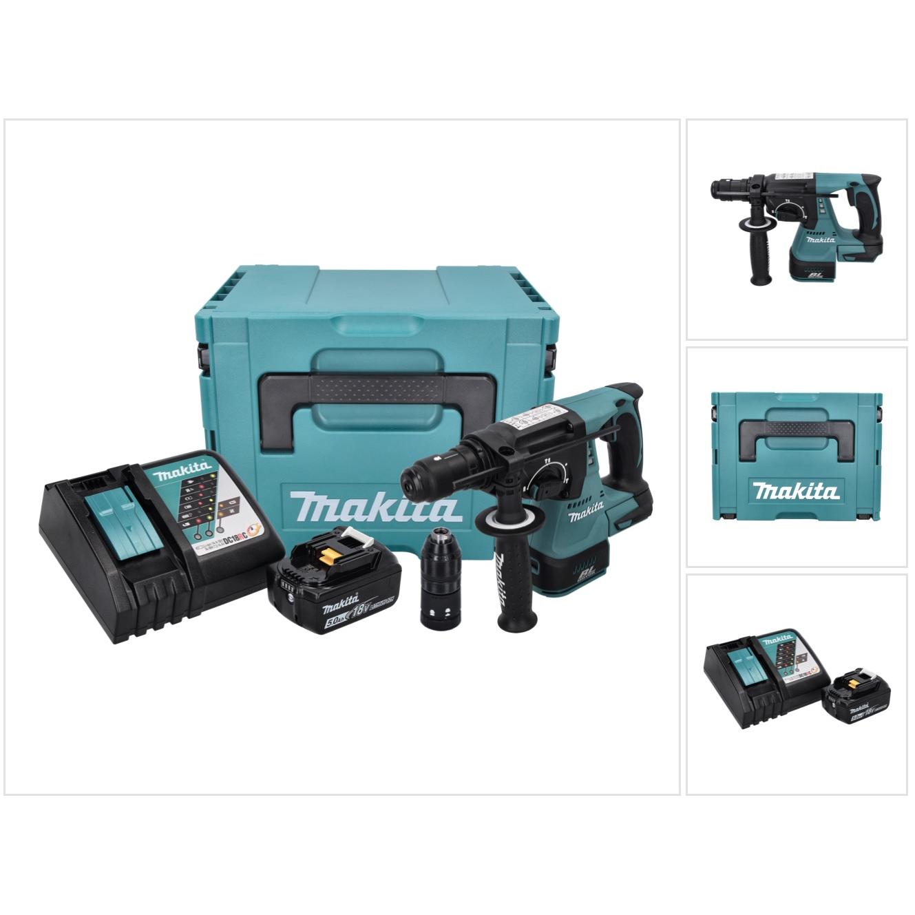 Makita, Trapano + Avvitatore a batteria, DHR 243 RT1J trapano a percussione a batteria 18 V 2,0 J SDS plus Brushless + 1x batteria 5,0 Ah +