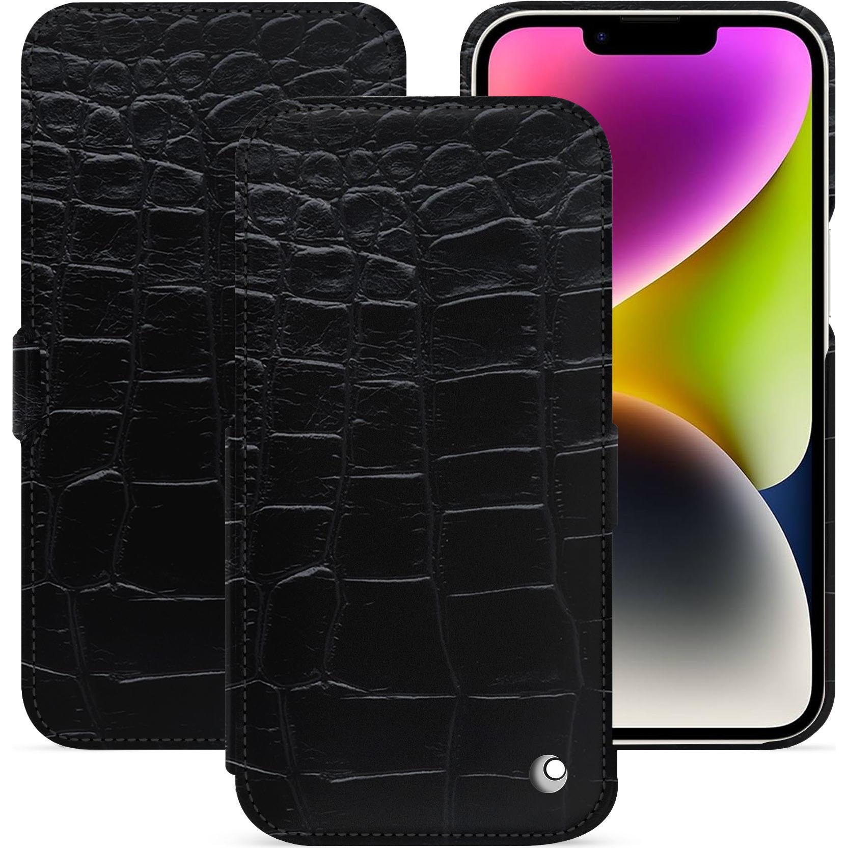 Noreve Lederschutzhülle horizontal (Apple iPhone 15 Plus), Smartphone Hülle, Schwarz