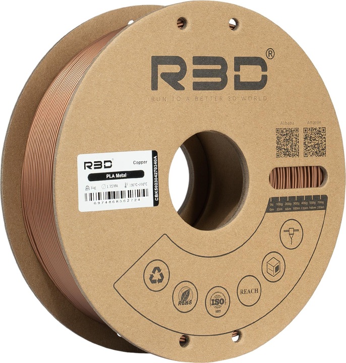 Produktbild R3D PLA-Metal Kupfer Filament 1.75mm 1Kg (PLA, 1.75 mm, 1000 g, Kupfer)