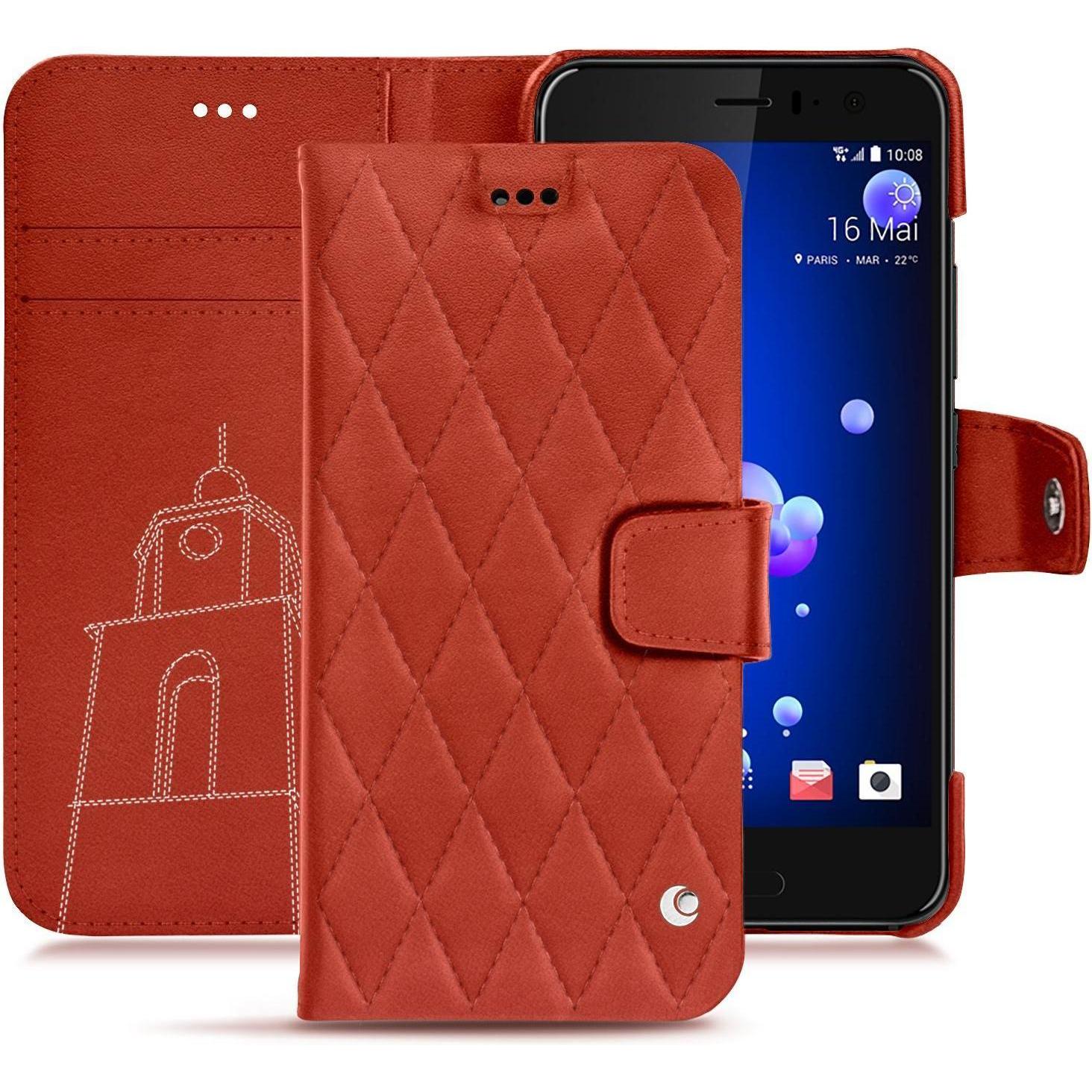 Noreve Lederschutzhülle Wallet (HTC U11), Smartphone Hülle, Orange