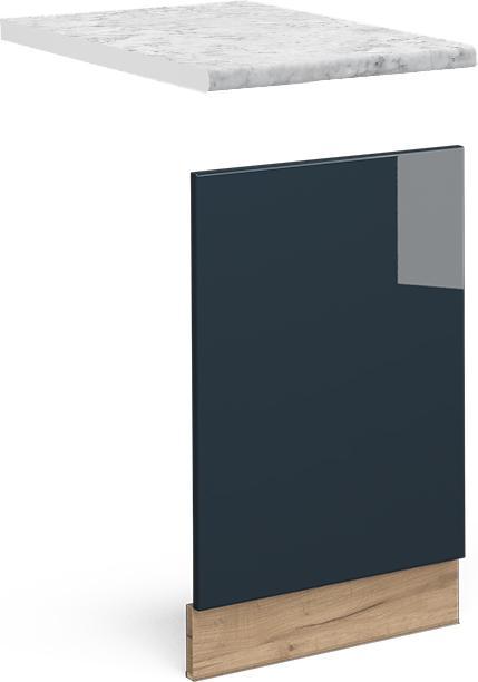 Dunkelblau hochglanz, Goldkraft Eiche, Marble-Weiss