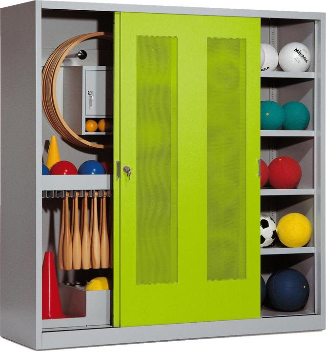 Produktbild C+P Sportgeräteschrank (HxBxT: 195x190x60 cm, mit Lochblech-Schiebetüren, Typ 5)