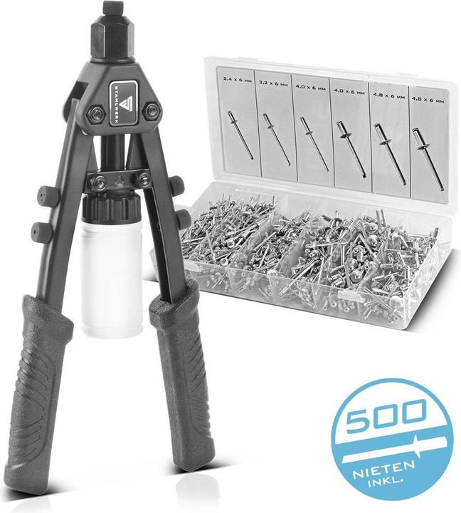 Produktbild Stahlwerk Nietzangen Set Blindnietzange Hebelnietzange Popnietzange + 500 Nieten (275 mm)