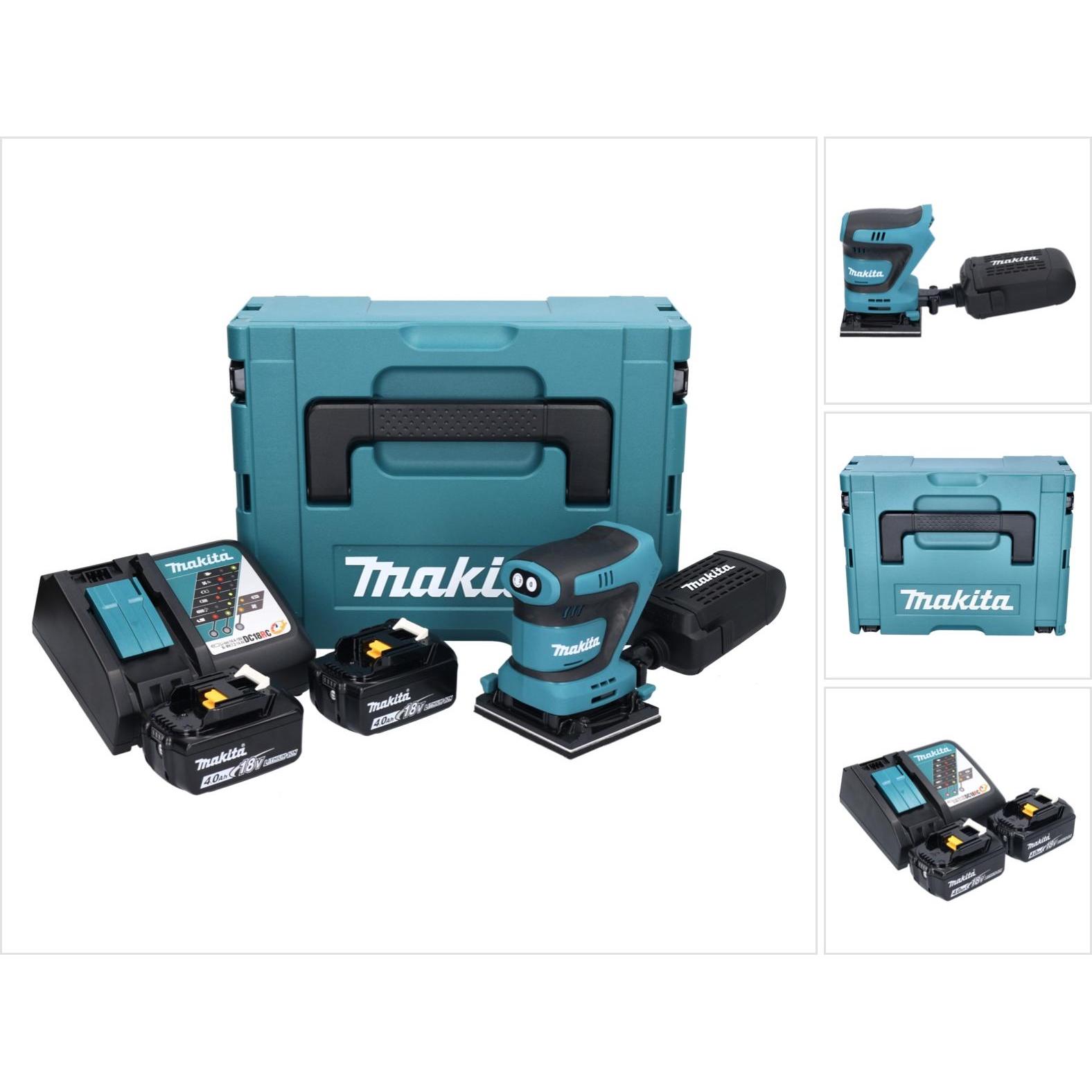 Makita, Schleifmaschine + Poliermaschine, DBO 480 RMJ Akku Schwingschleifer 18 V 112 x 102 mm + 2x Akku 4,0 Ah + Ladeger...