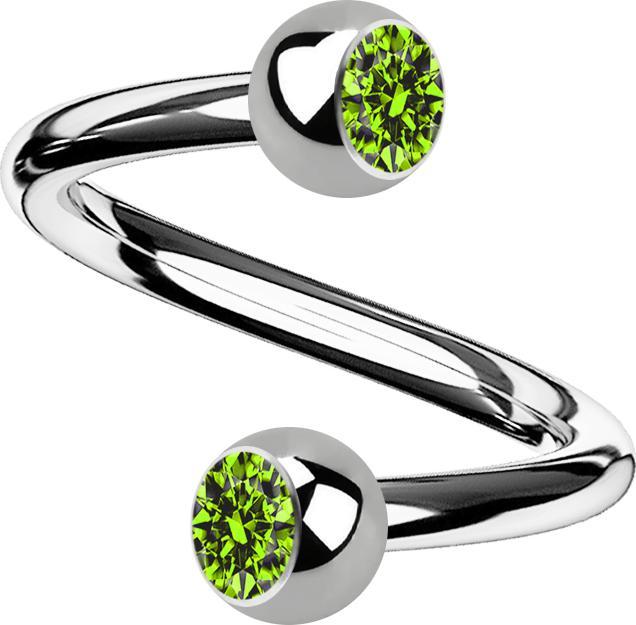 Actual product image Star Piercing Micro Spirale silber mit zwei Kugeln Kristall hellgrün (without brass, Titanium)
