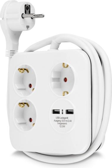 Actual product image REV 0012378109 Power strip without switch 3gang white / black protective contact (3x, CEE 7/3, 1.40 m)