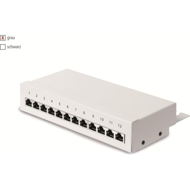 Thumbnail - Red4Power CAT.6a Patchpanel R4-N111G, 12-fach, grau, Server Zubehör, Grau