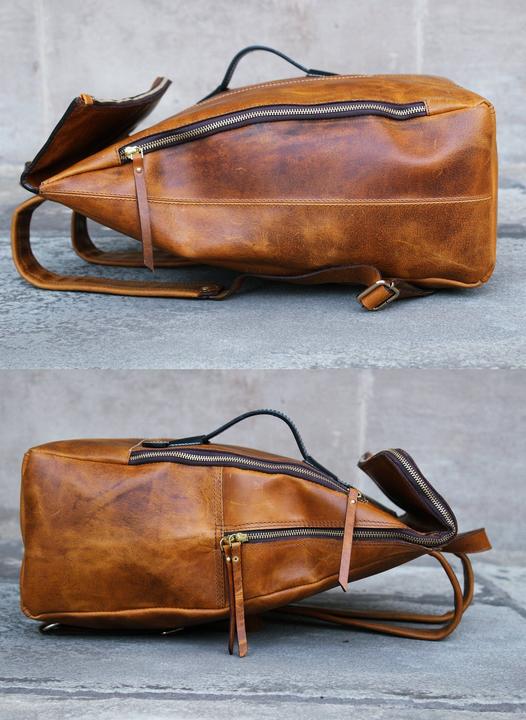 Image du produit Only-Bags.Store Sac à dos en cuir véritable fait main, sac à dos, sac de voyage vintage pour ordinateur portable