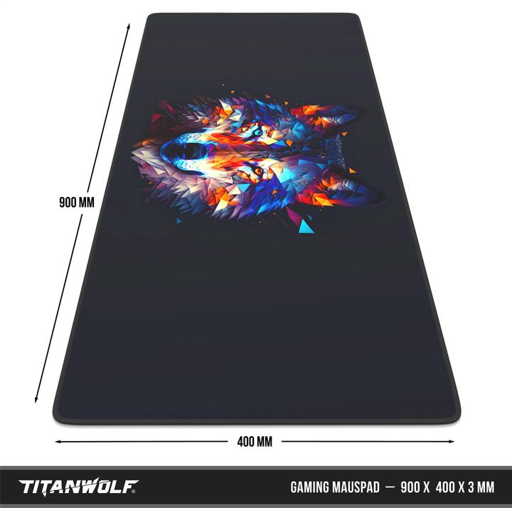 Produktbild Titanwolf Gaming Mauspad XXL, glattes Stoffgewebe, Speed Mausmatte 900 x 400 mm grosse Fläche, Polygon Wolf (XXL)