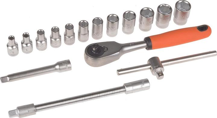 Actual product image Bahco 1/4"-Steckschlüssel-Satz, metrisch, Sechskant, inklusive Umschaltknarre - 16-teilig (13 mm, 8 mm, 10 mm, 4 mm, 11 mm, 7 mm, 12 mm, 6 mm, 9 mm, 5 mm)