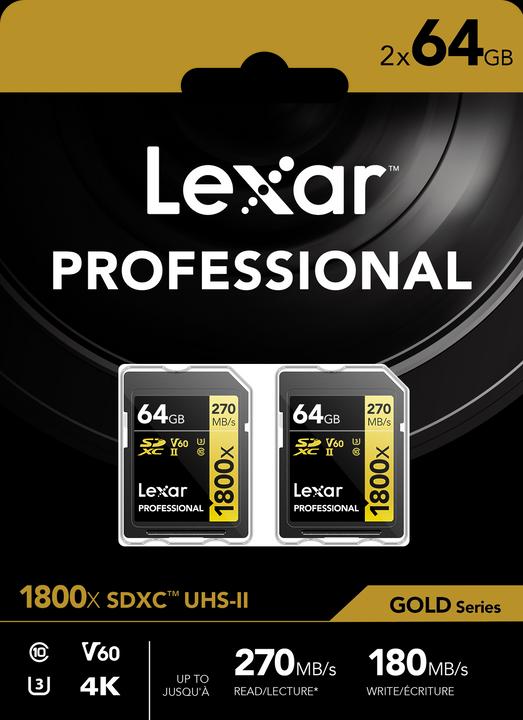 Image du produit Lexar Professional 1800x (2 Pack) (64 Go, SDXC, U3, UHS-II)