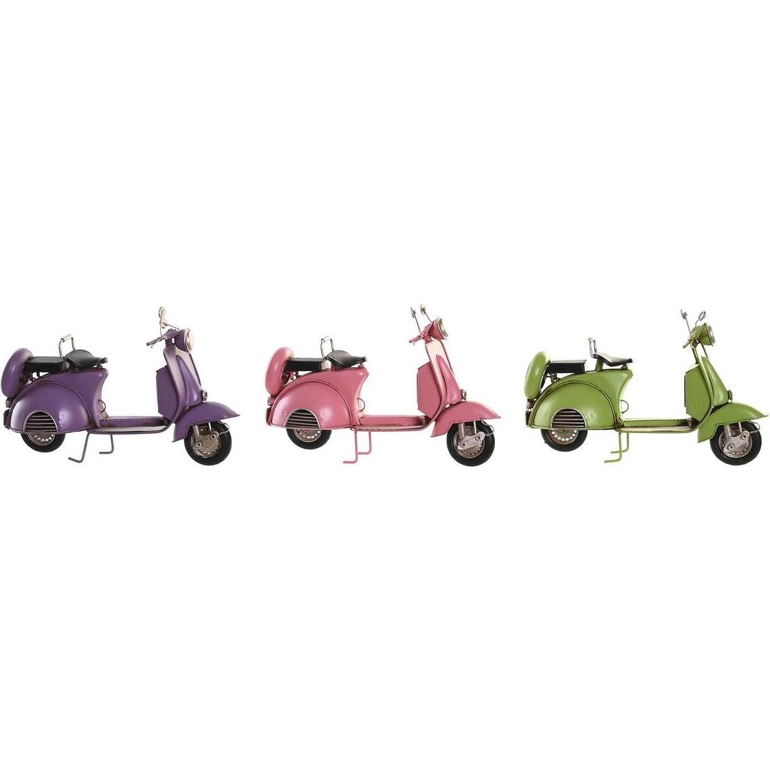 DKD Home Decor, Deko Objekt, Deko-Figur 26 x 10 x 17 cm Rosa Lila Motorrad grün Vintage (3 Stücke) (26 x 10 x 17 cm)