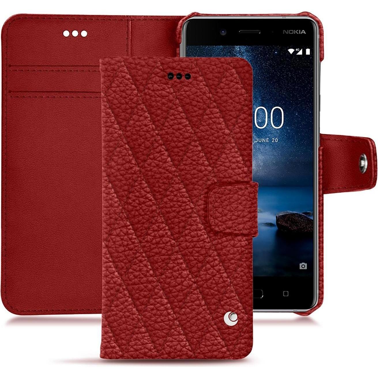 Noreve Lederschutzhülle Wallet (Nokia 8), Smartphone Hülle, Rot