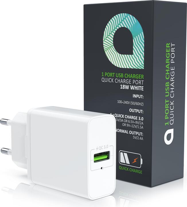 Actual product image Aplic USB charger 3000 mA, power supply with fast charging function, Quick Charge 3.0, Smart Charge, white (18 W, 1 portion)