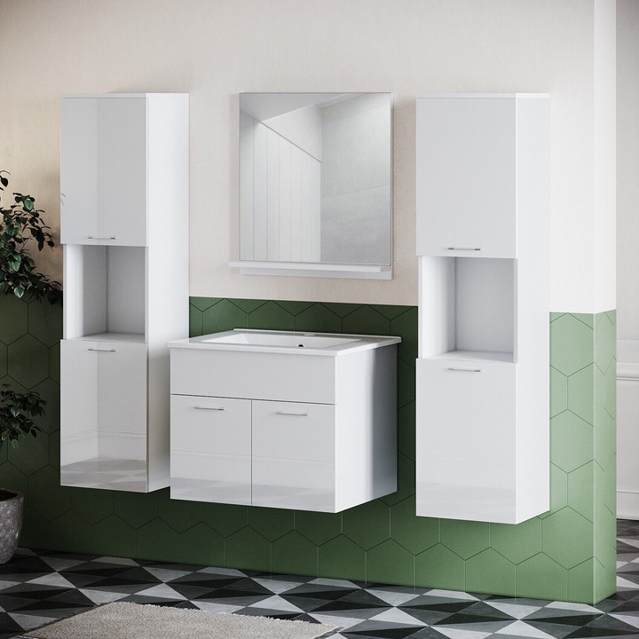 Produktbild SONNI Badezimmerschrank, Hochschrank, schmal weiss, Hochglanz 30 cm, breit hängend
