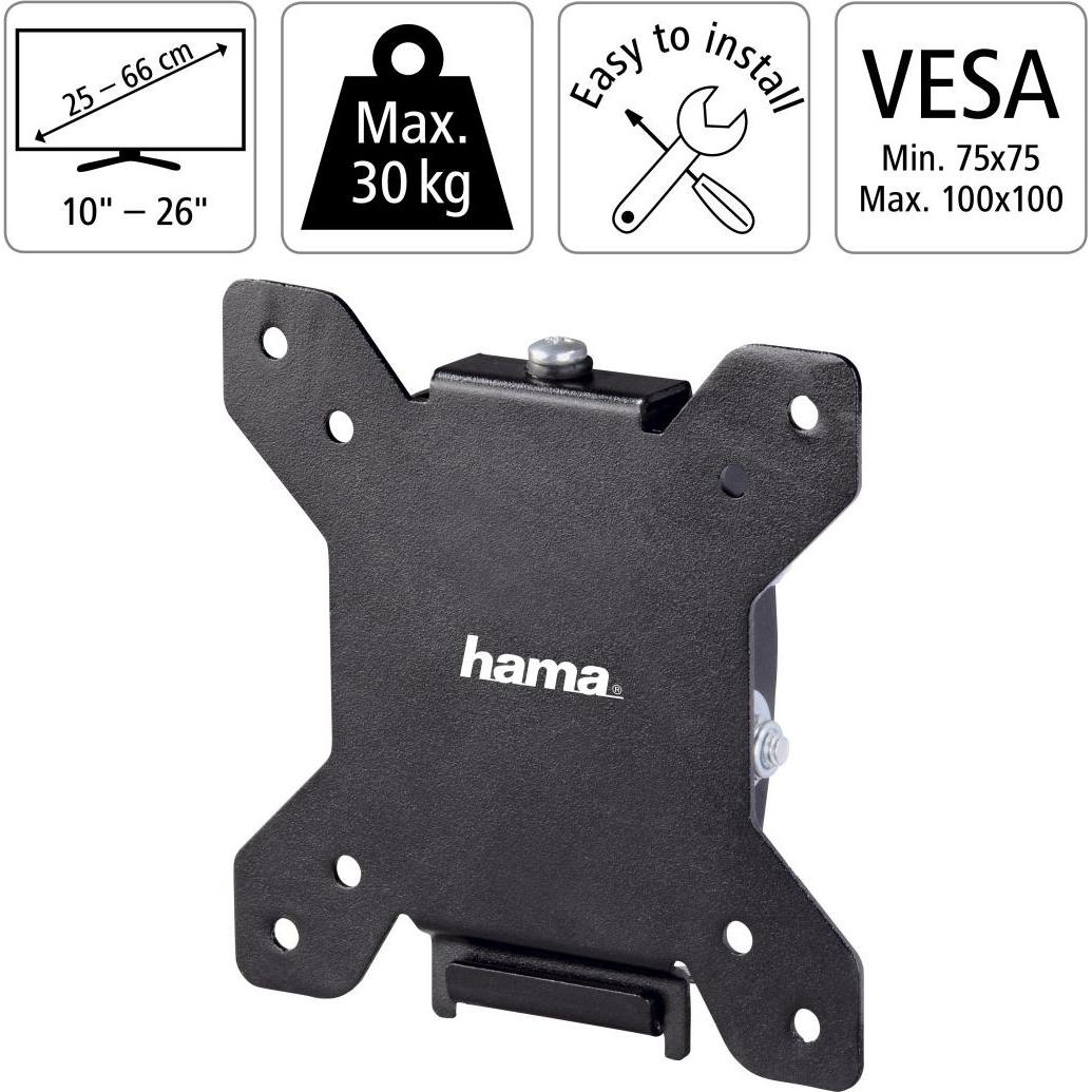 Thumbnail - Hama TV-Wandhalterung, neigbar, 66 cm (26") bis 30 kg (Wand, 26", 30 kg), TV Wandhalterung, Schwarz