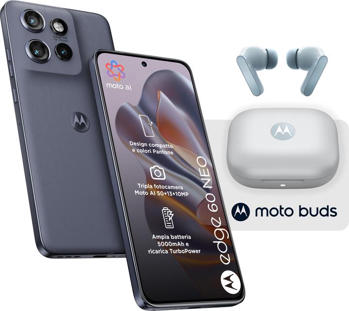 Immagine prodotto Motorola Pack 2x1 Edge 60 Neo 8/256 Grisaille + Moto Buds (256 GB, Grigio, 6.36", Doppia SIM, 5G)