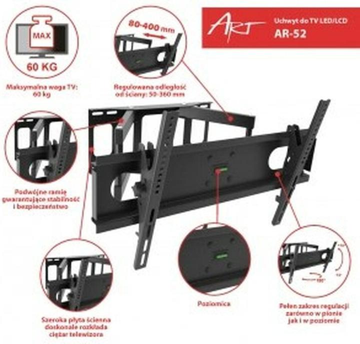 Immagine prodotto Art RAMT AR-52 Supporto AR-52 60kg per (Muro, 60 kg, 30" - 70")