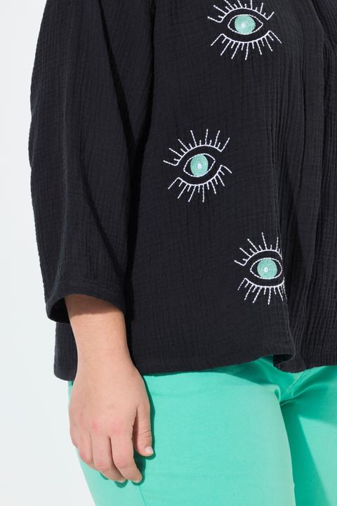 Produktbild Angel of Style Hemdbluse, Boxy Fit, Musselin, Augen-Stickerei (46)