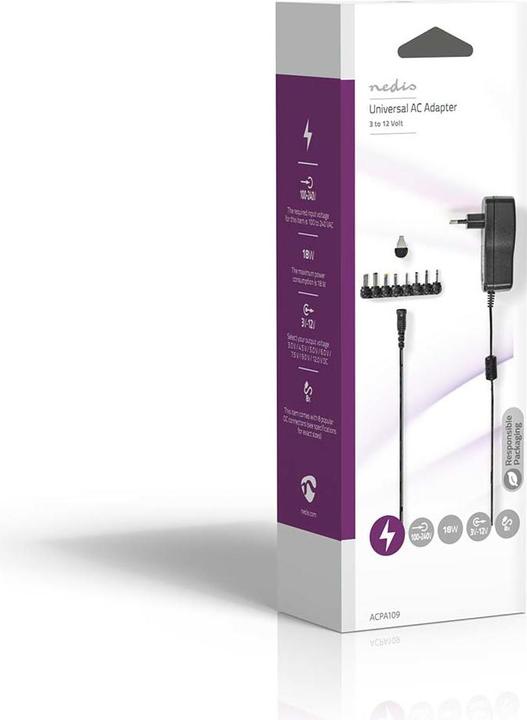 Immagine prodotto Nedis Adattatore universale di alimentazione CA 7,5 W 3-12 V CC 1,10 m 2,0 A 8 Spine Nero