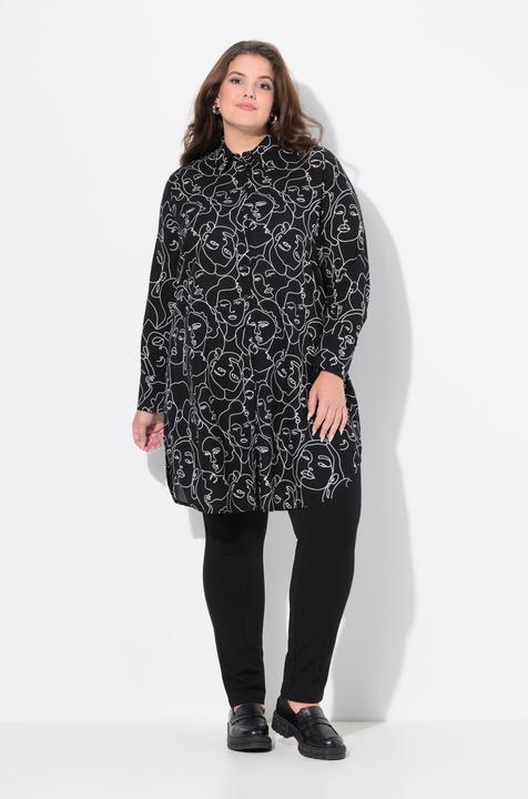 Produktbild Ulla Popken Longbluse, Gesichter, A-Linie, Hemdkragen, Langarm (50, 52)
