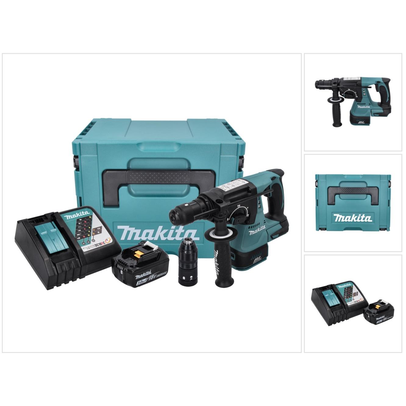Makita, Trapano + Avvitatore a batteria, Trapano a percussione a batteria DHR 243 RF1J 18 V 2,0 J SDS plus Brushless + 1x batteria 3,0 Ah +