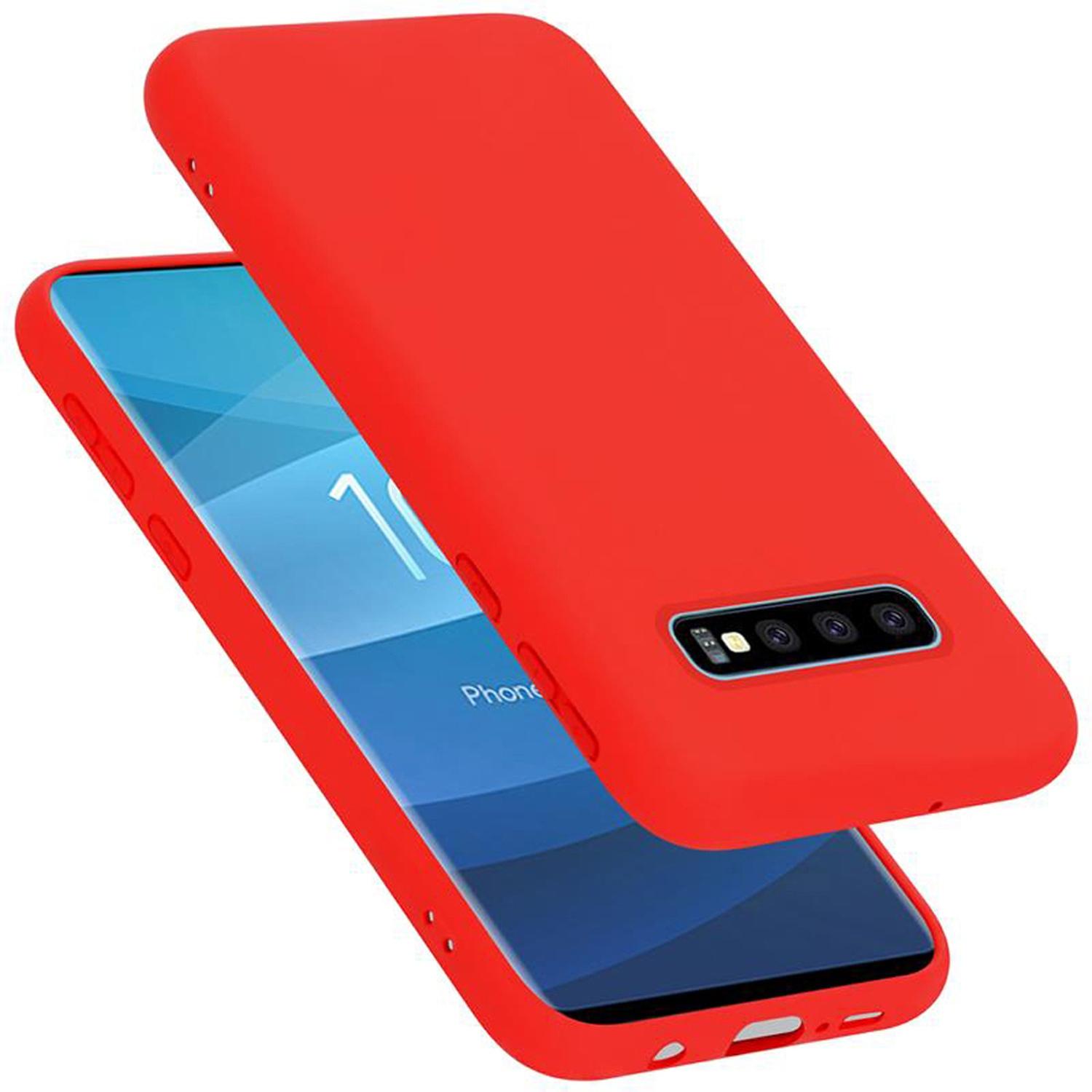 Cadorabo TPU Liquid Silicone Case Cover (Samsung Galaxy S10+), Smartphone Hülle, Rot