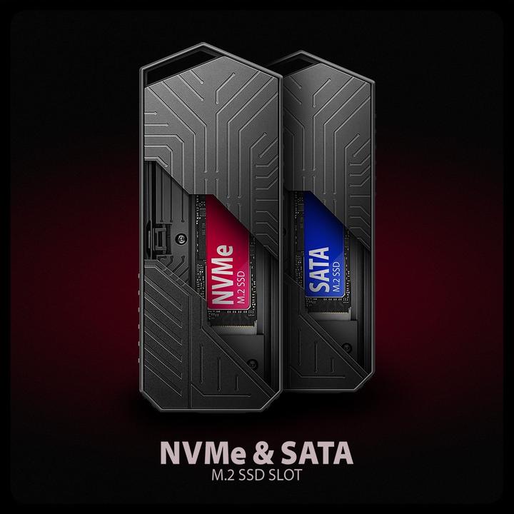 Actual product image Axagon EEM2-GAM, USB-C 10Gbps - NVMe & SATA SSD GAME M.2 box, bezšroubkový (M.2)