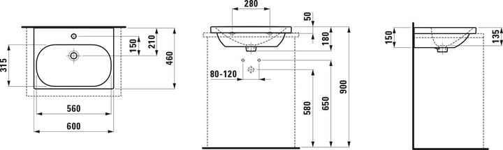 Image du produit Laufen Vasque à poser LUA 60x46cm m ÜL 1 robinetterie blanc (460 mm, 600 mm)