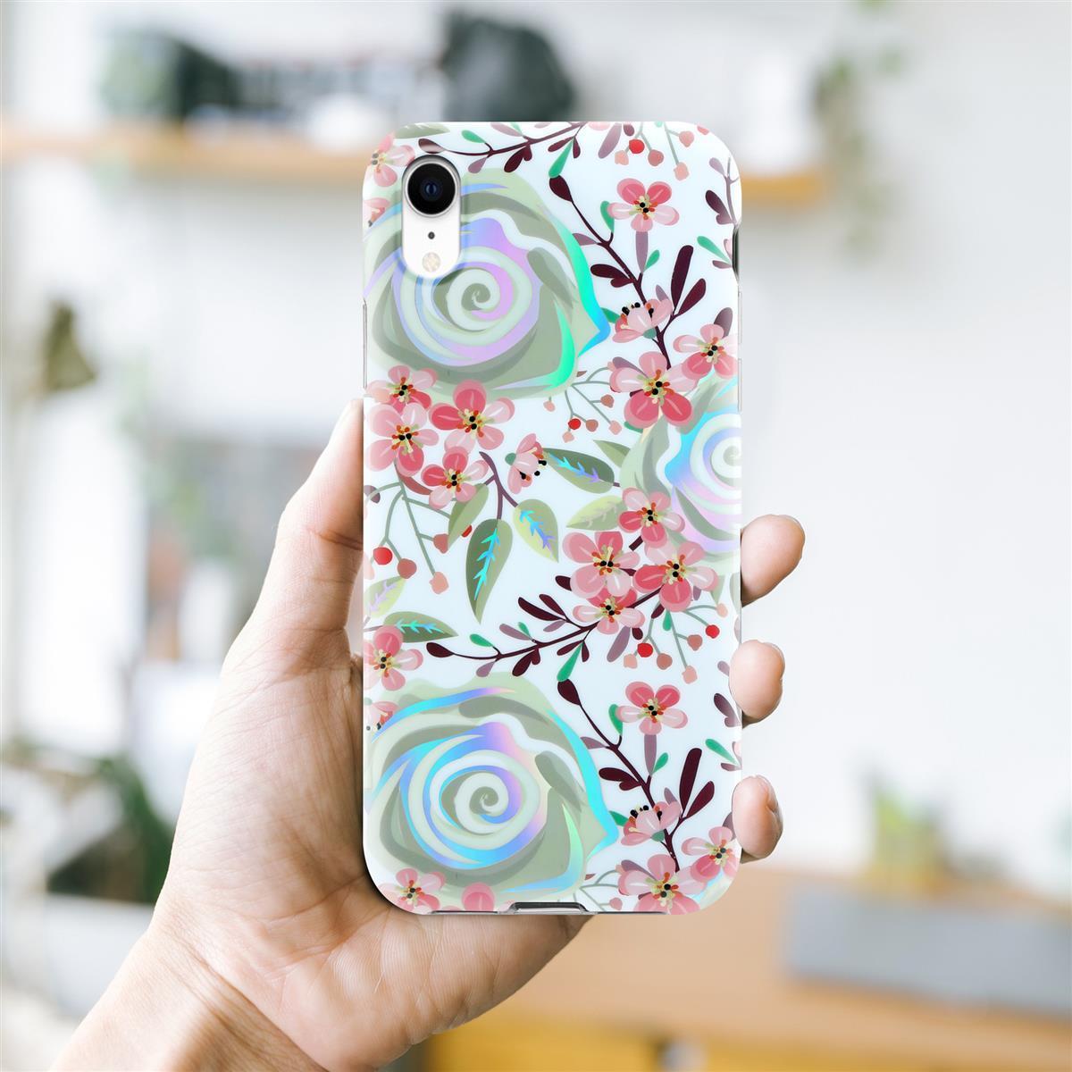 Thumbnail - Cadorabo IMD TPU Bunte Blumen & Blätter Cover (Apple iPhone XR), Smartphone Hülle, Weiss