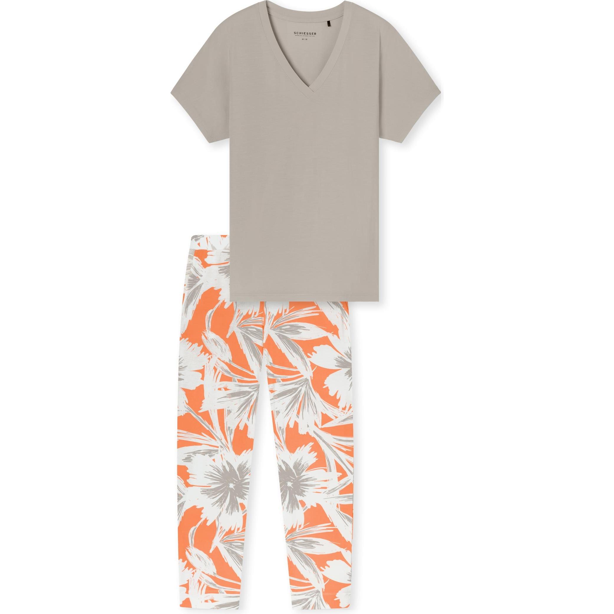 Schiesser, Damen, Pyjama, Pyjama Selected Premium 7/8, Grau, (36, S)