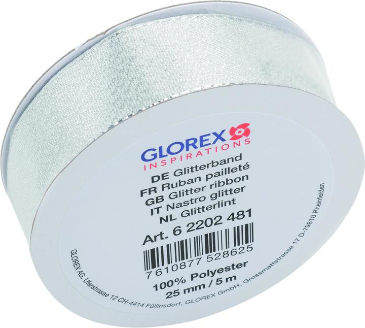 Actual product image Glorex Glitter ribbon silver 25mm 5m
